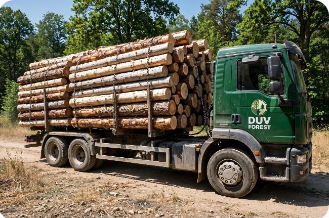 DUV FOREST – Trockenes Stammholz 4 Holzarten – Grüner LKW 30 m³